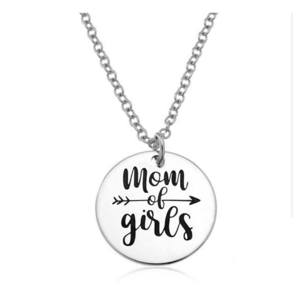 Brand New Womens Hand Stamped .925 Silver Mom Of Girls Necklace